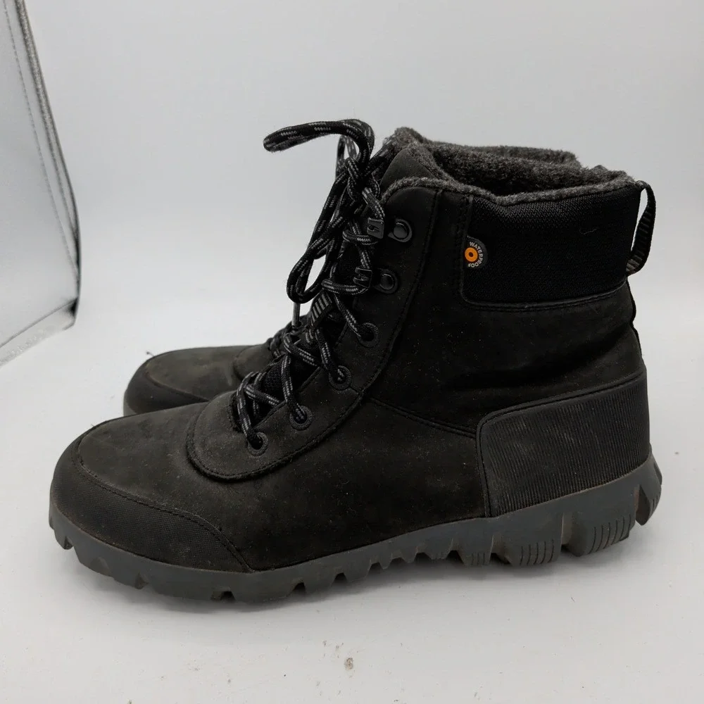 Bogs Arcata LTR MD Mens‎ 10 Black Waterproof Leather Winter Snow Boots 72909-001